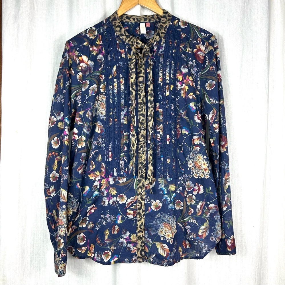 Anthropologie Pilcro Ladder Lace Floral Tunic Blouse Blue Motif size M - Picture 1 of 16